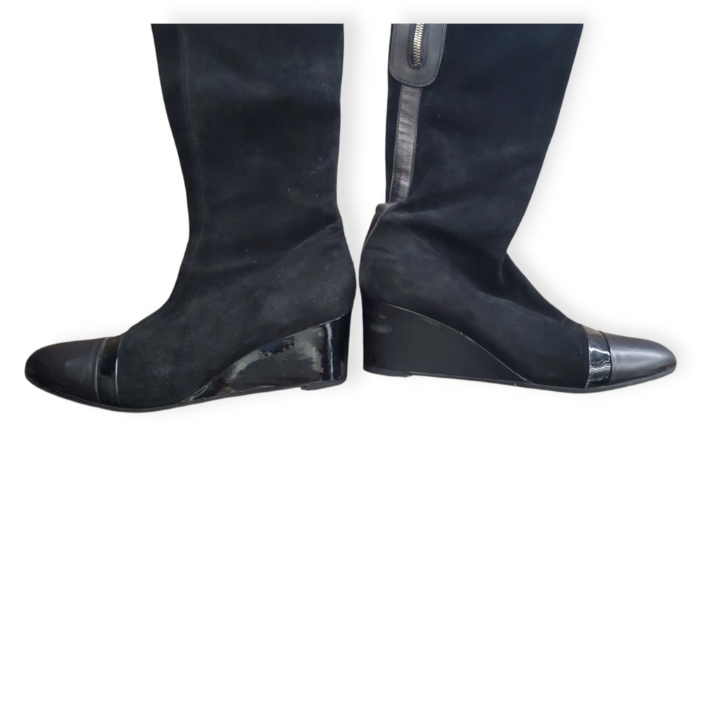 Aquatalia Black Suede Boots with Leather Toe - Picture 5 of 7
